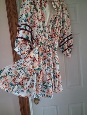 LC Lauren Conrad Cream Dress with Green & Rust Floral Print